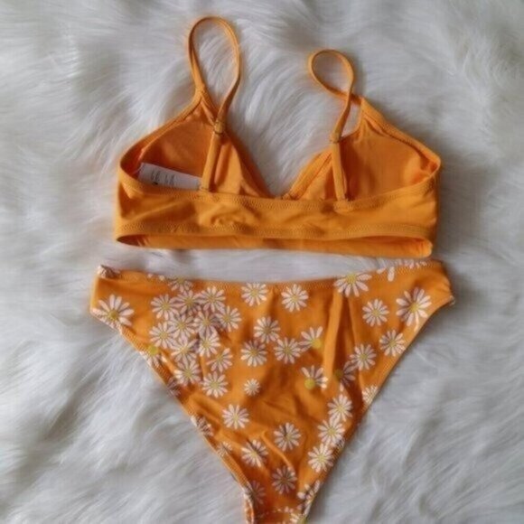 NWT Orange Bikini Set Size Medium White Floral Printed Bathing Suit - Picture 4 of 7